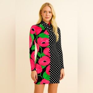 Richard Quinn Floral Polka Dot Velvet Mini Dress